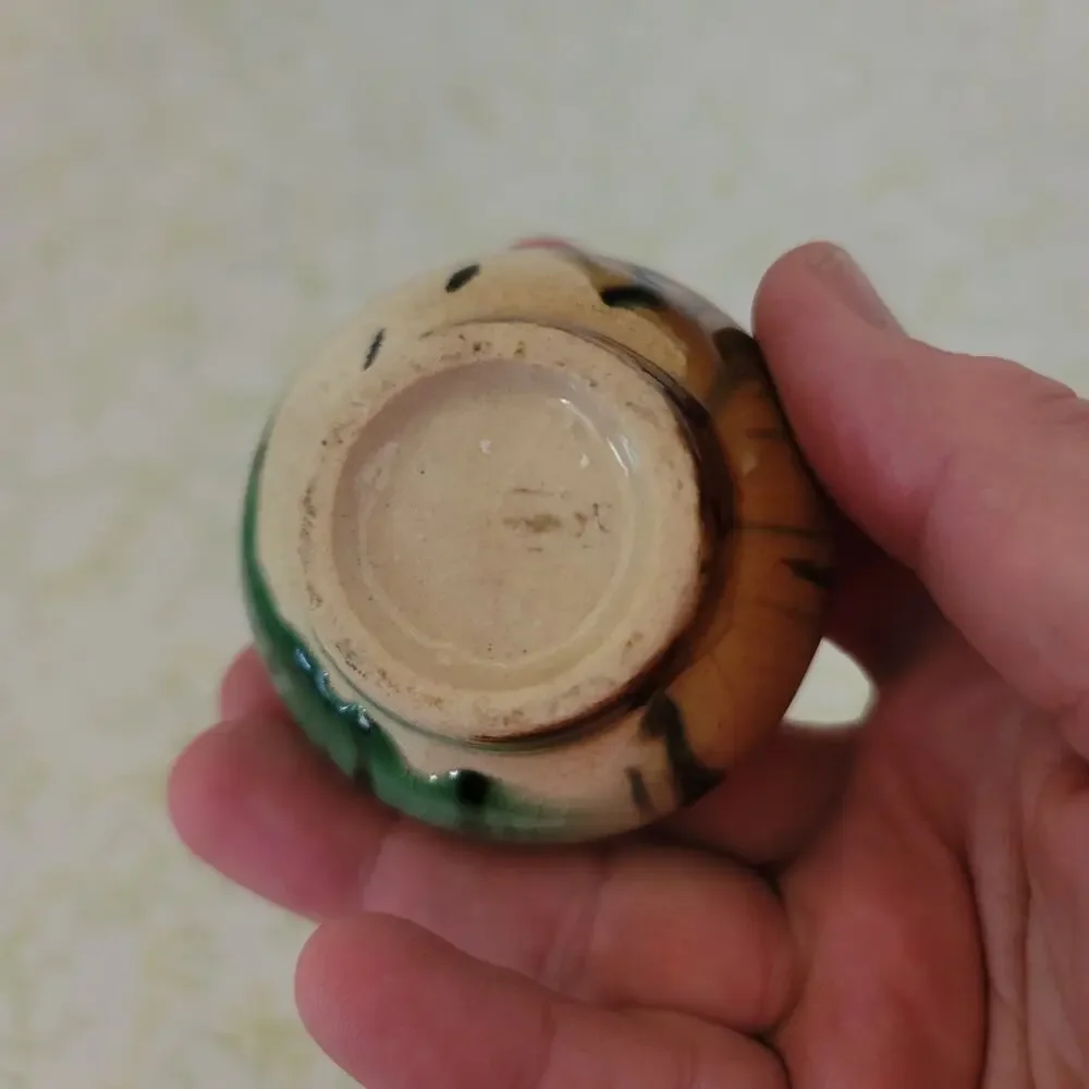 Ceramic Gourd neck potter vase green brown mini mottled glaze 4